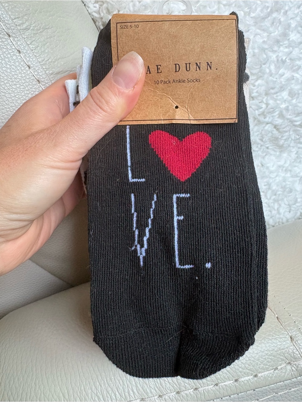 Rae Dunn Black Ankle Socks with Red Heart 'LOVE' 10 pack